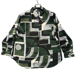 Lauren‎ Ralph Lauren 3X Green Multi Geometric Print Long Sleeve Shirt Elegance